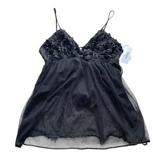 Flora by Flora Nikrooz Lingerie Set Babydoll & Panty Size Large Black Sheer NWT